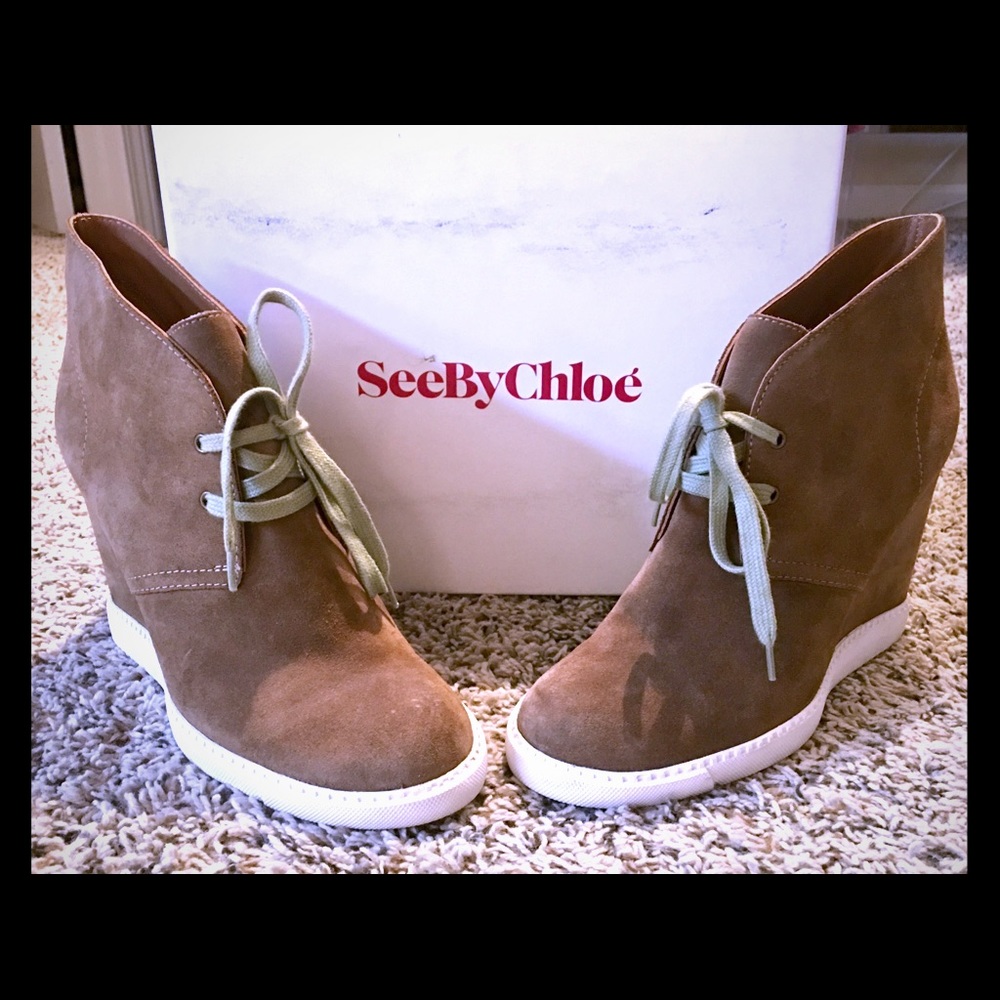 See by Chloe Brown Suede Wedge Booties 40/10